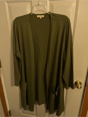 All Worthy Olive Green Open-Front Women's Cardigan